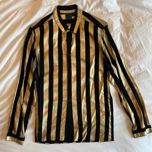 Asos Metallic gold and black striped viscose button down shirt